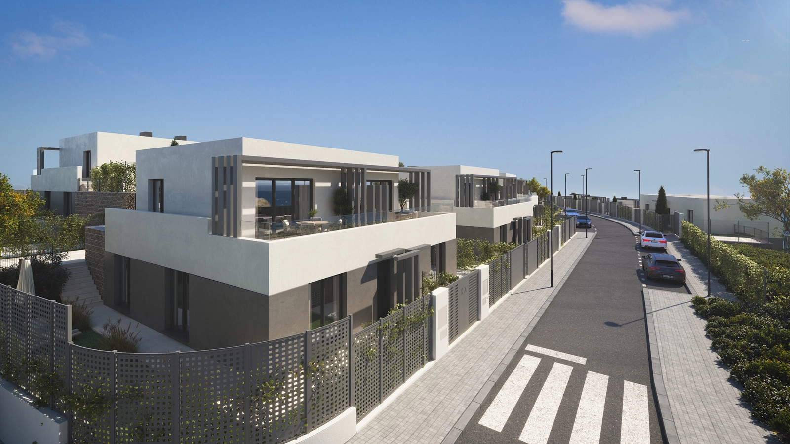 Contemporary design and elegant lines define the exterior of these exclusive semi-detached homes.