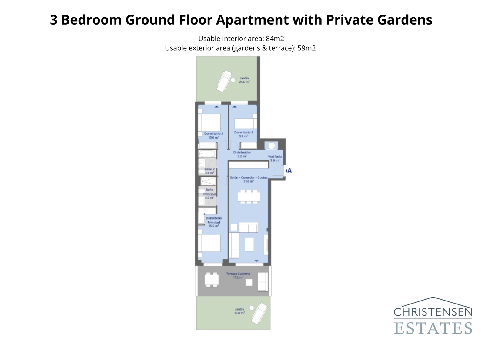 Three-bedroom ground floor home – This spacious layout connects to a generous terrace and private garden, perfect for outdoor living.