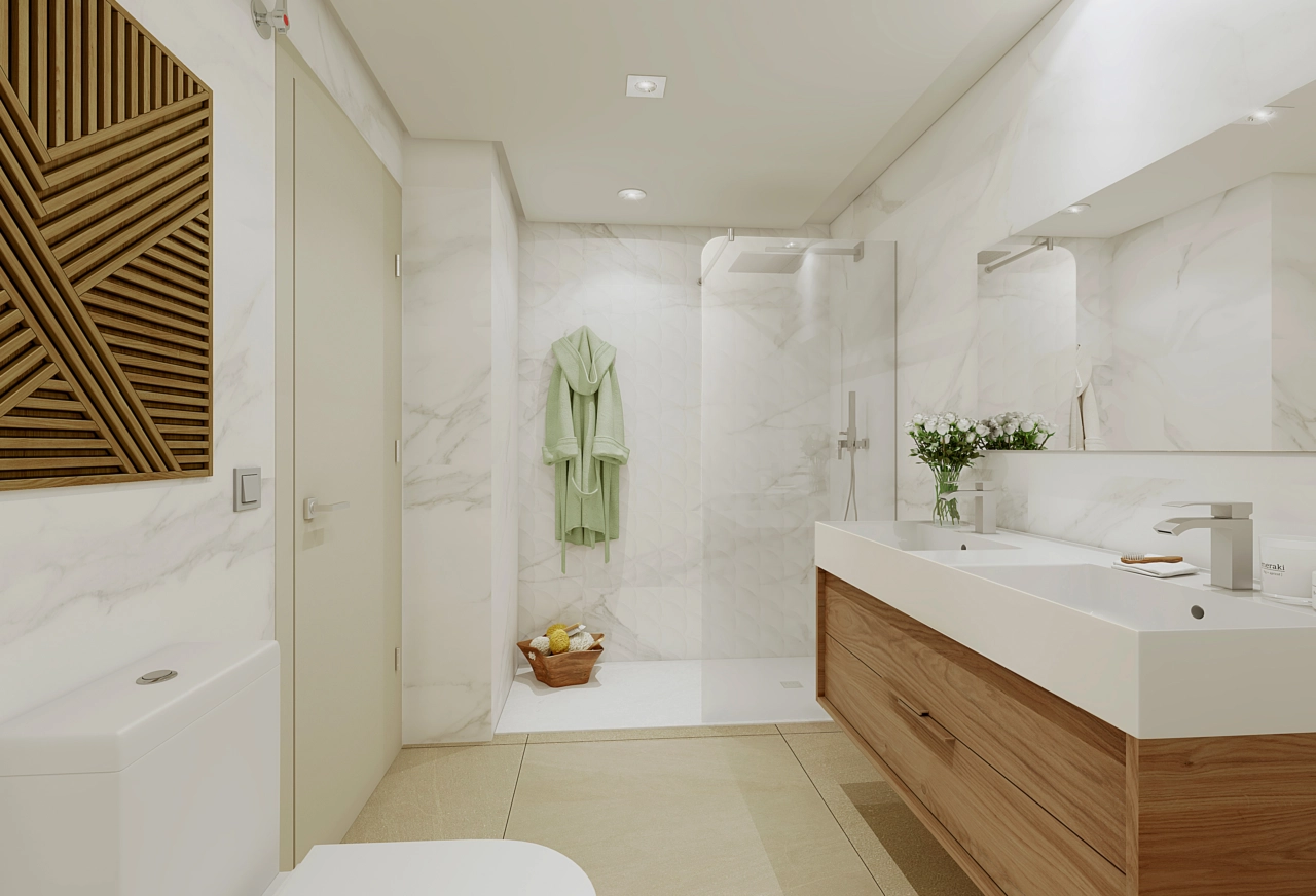 A sleek and stylish bathroom, complete with a spacious walk-in shower for ultimate comfort.