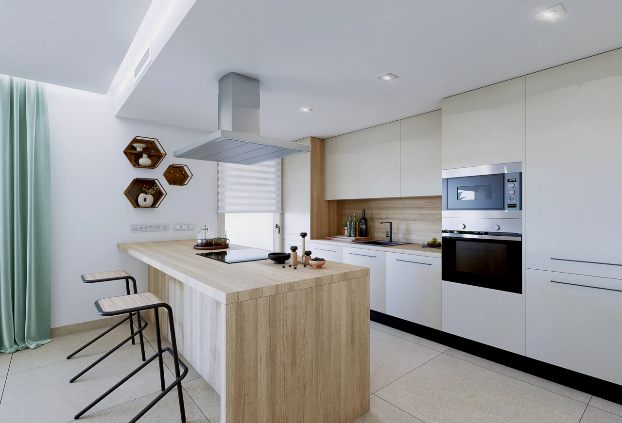 A contemporary kitchen design with clean lines and premium finishes, perfect for preparing meals and hosting guests.