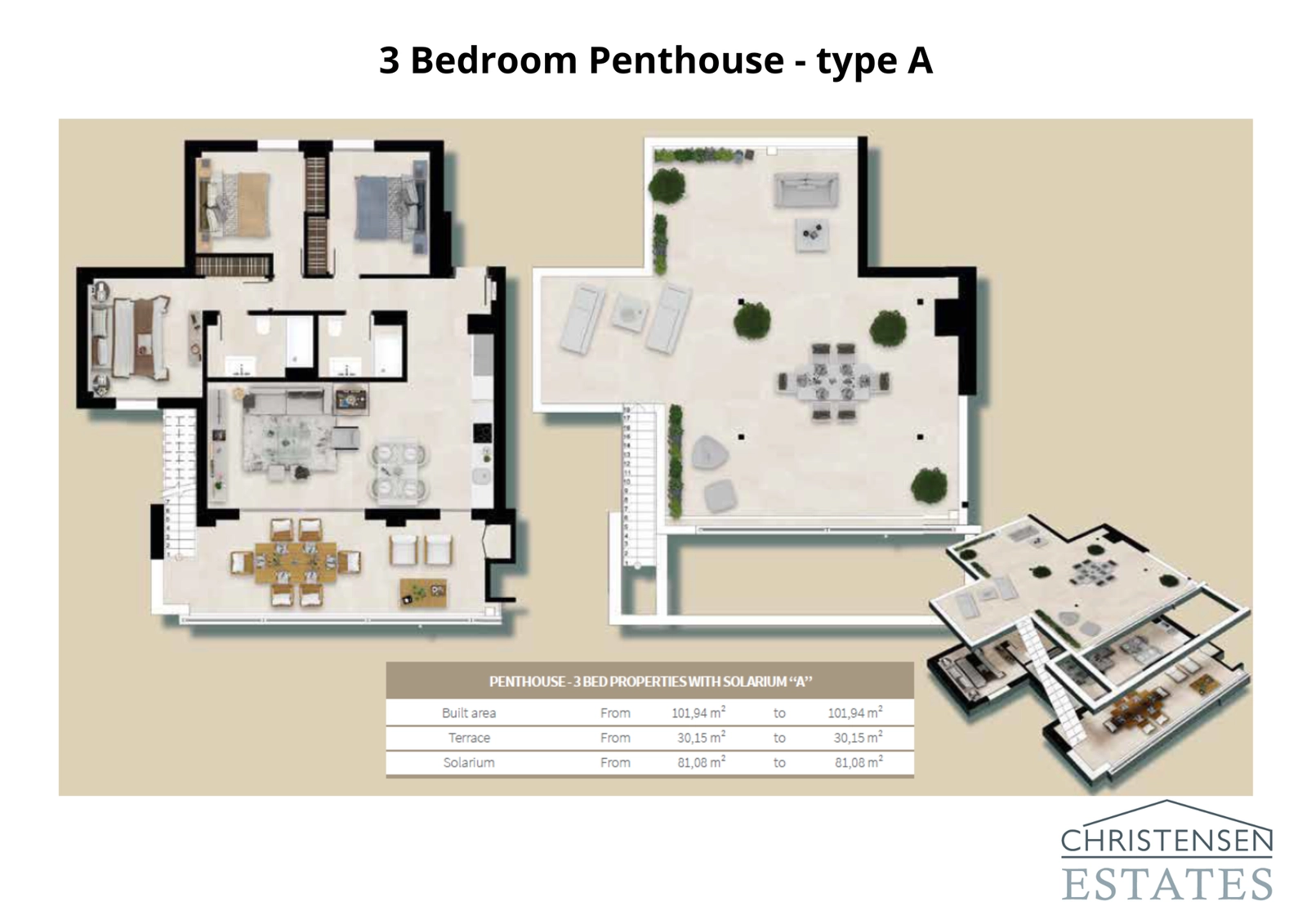 Explore the layout of this exceptional three-bedroom penthouse, complete with a vast rooftop solarium for private sunbathing and entertaining with panoramic views.