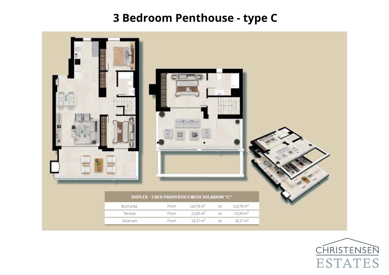 This three-bedroom duplex penthouse design provides two levels of sophisticated living space, crowned by a private solarium for an exclusive lifestyle.