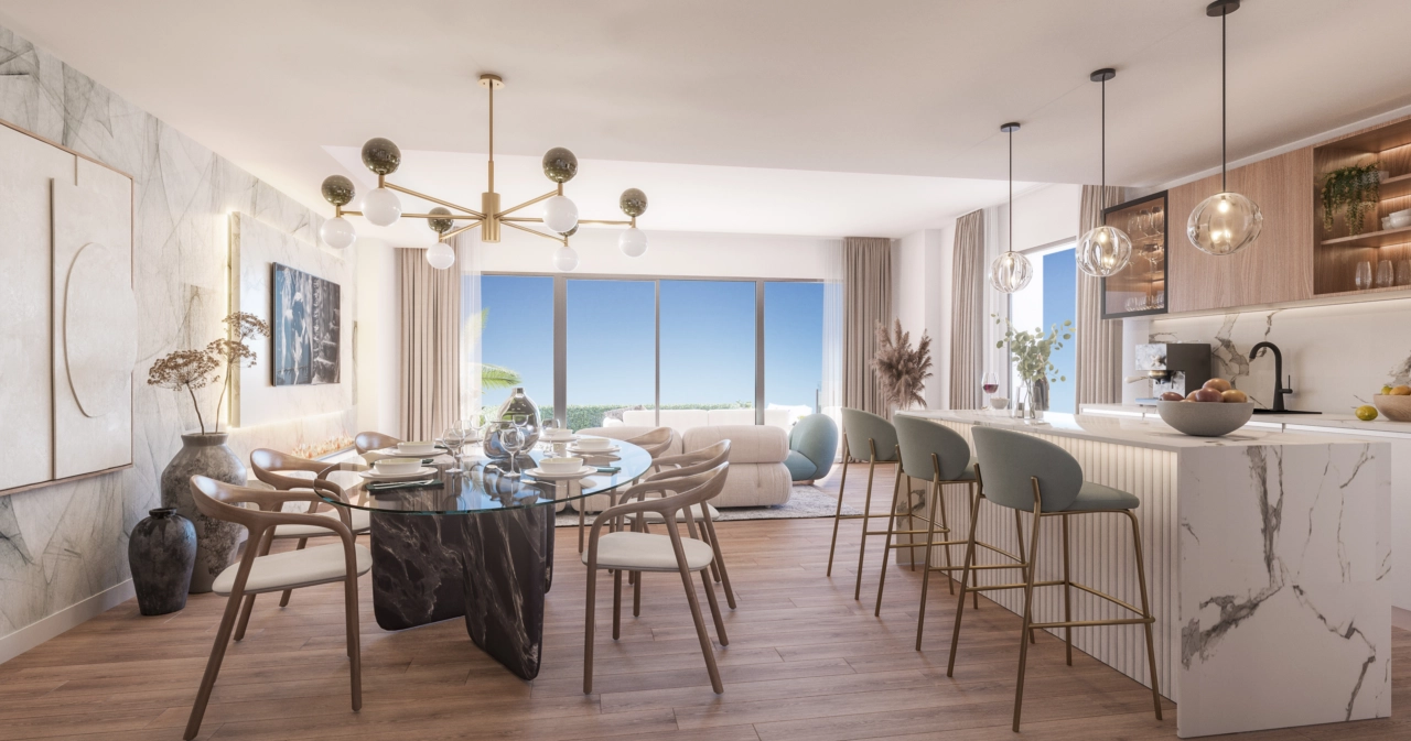 The elegant dining area and modern kitchen flow together, ideal for entertaining guests.