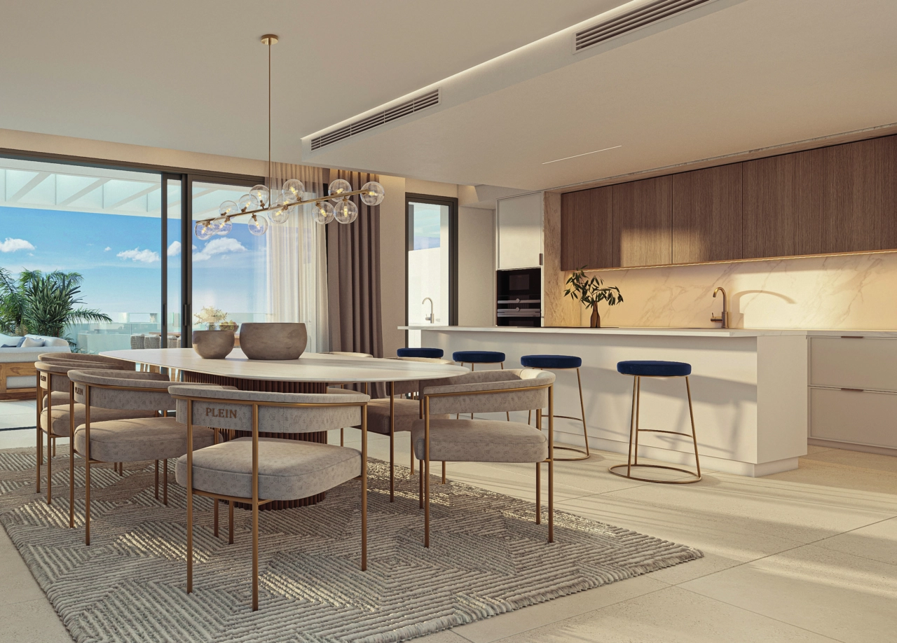 An open-plan living area that combines comfort and style, leading to the outdoors.