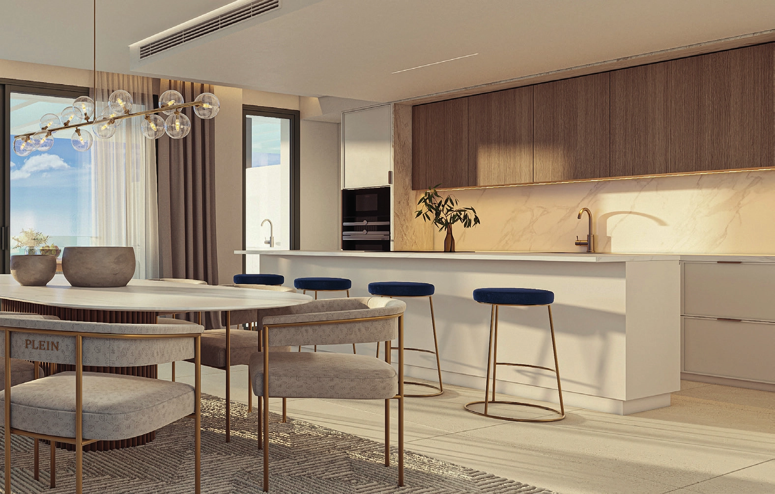 Modern kitchens are fully equipped with high-quality appliances and premium finishes.