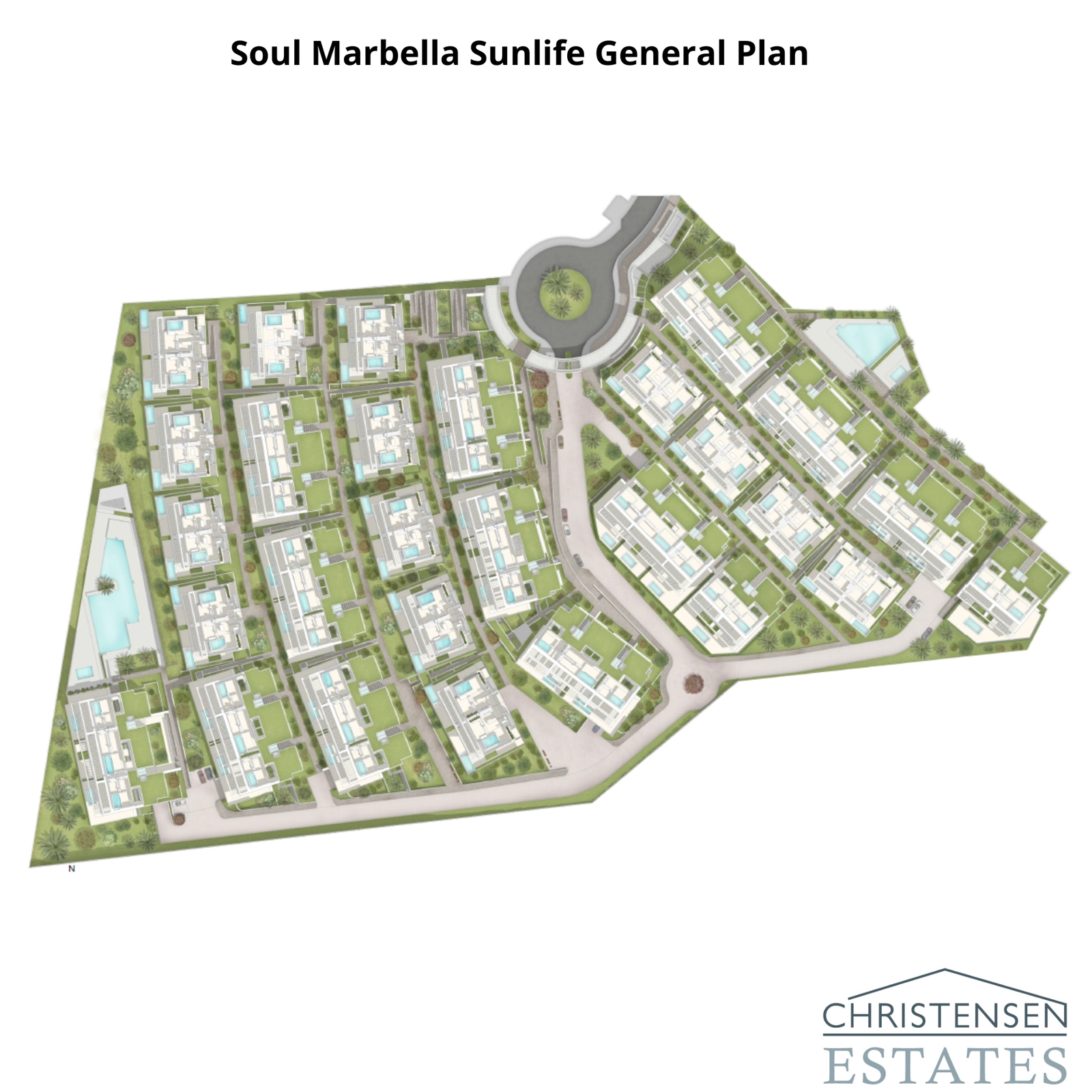 This site plan illustrates the thoughtful layout of the Sunlife development, ensuring privacy and maximizing views for each residence.
