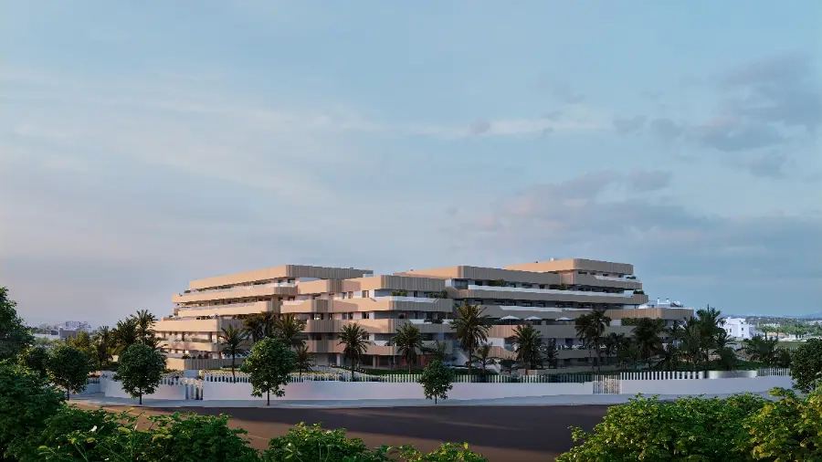 An impressive exterior view of the South Sand development's unique, modern architecture.