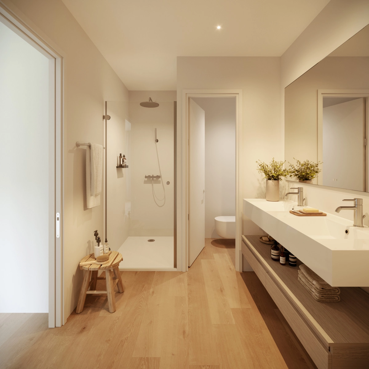 A contemporary bathroom featuring clean lines and high-quality materials.