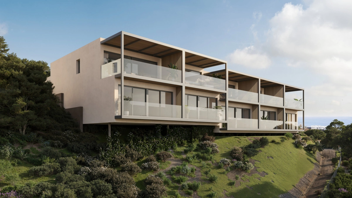 Modern architecture designed to blend harmoniously with the natural landscape.