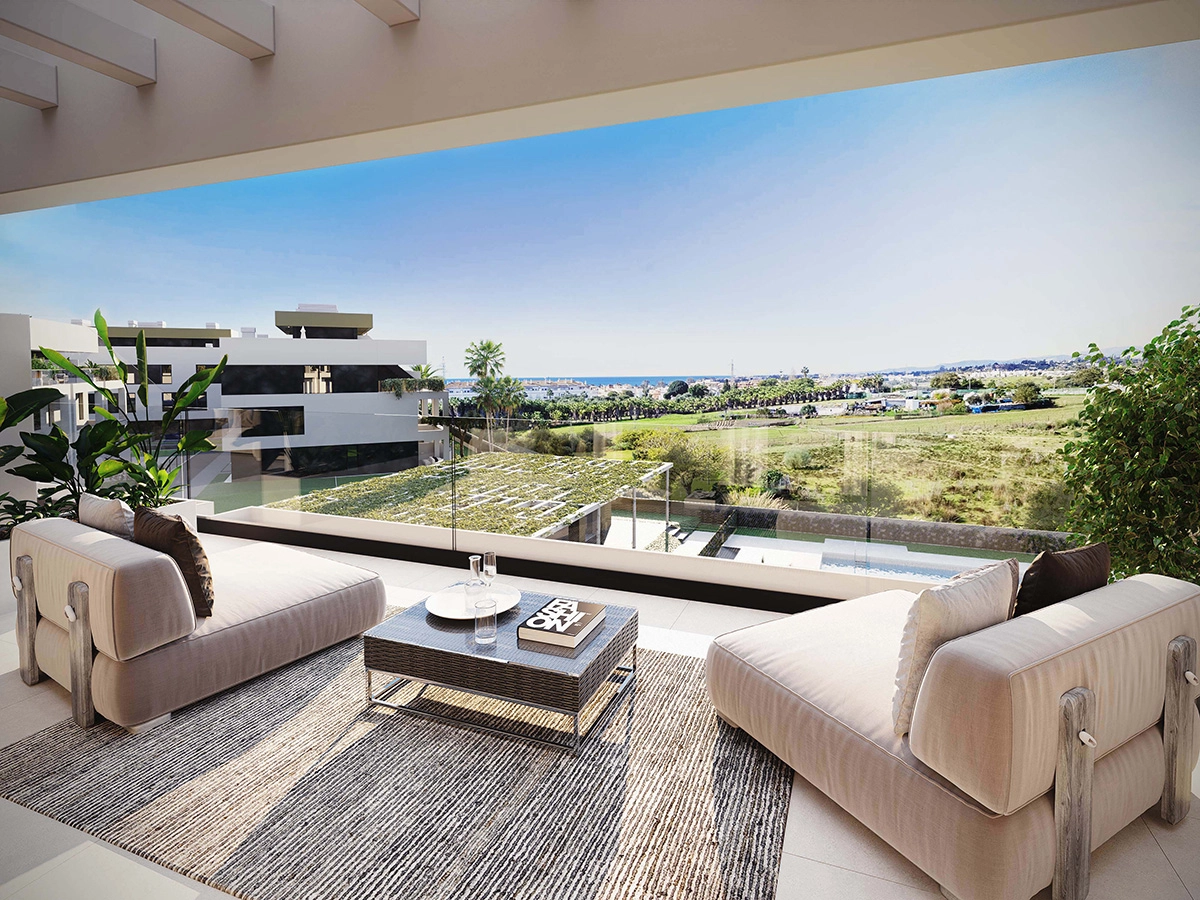 Spacious terraces offer stunning views of the Mediterranean Sea and surrounding landscape.