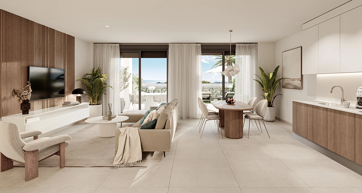 Bright and modern living areas are designed to flow seamlessly onto the private terrace.