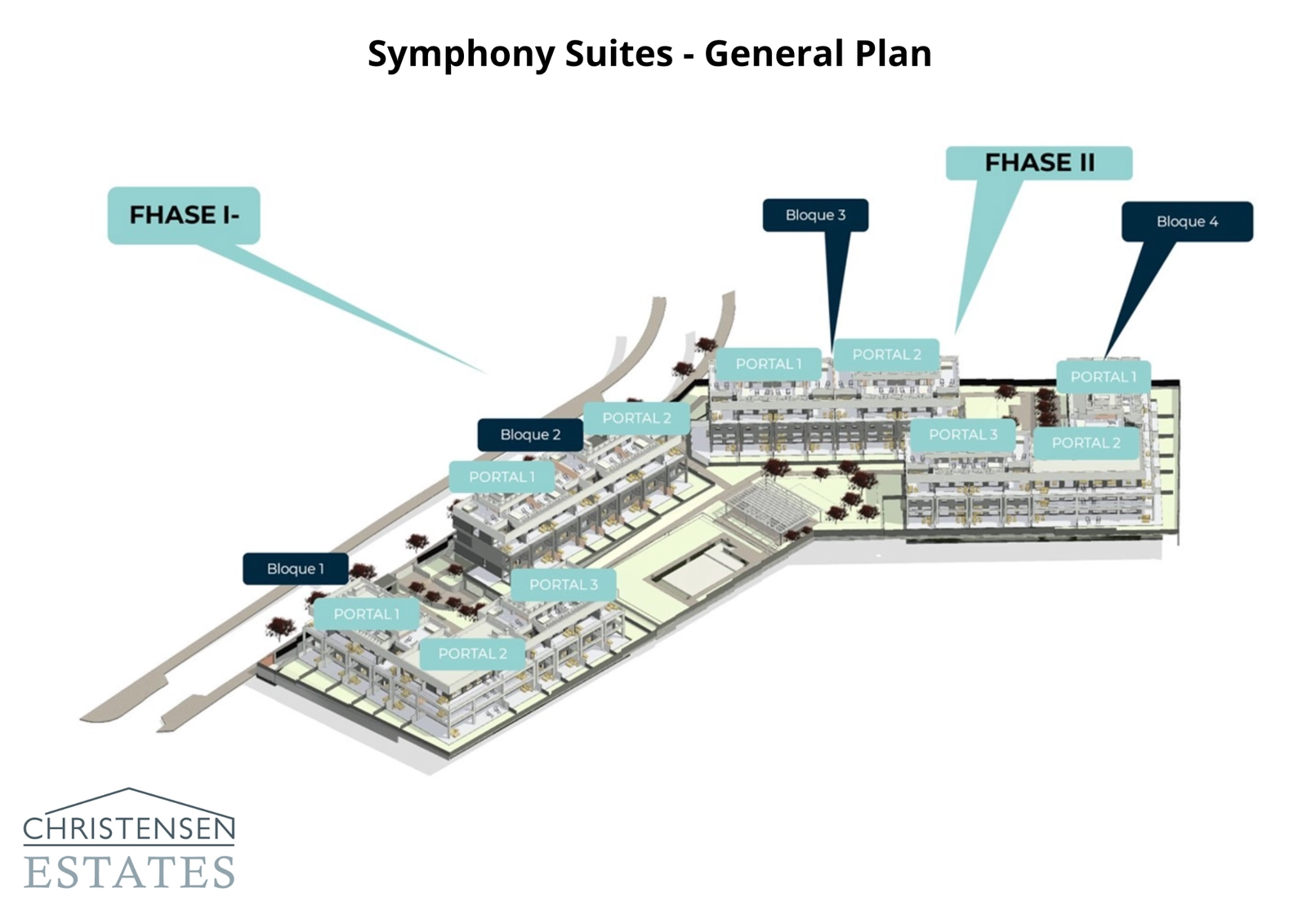 The general plan illustrates the thoughtful positioning of the residential blocks to ensure privacy and optimize views across the development.