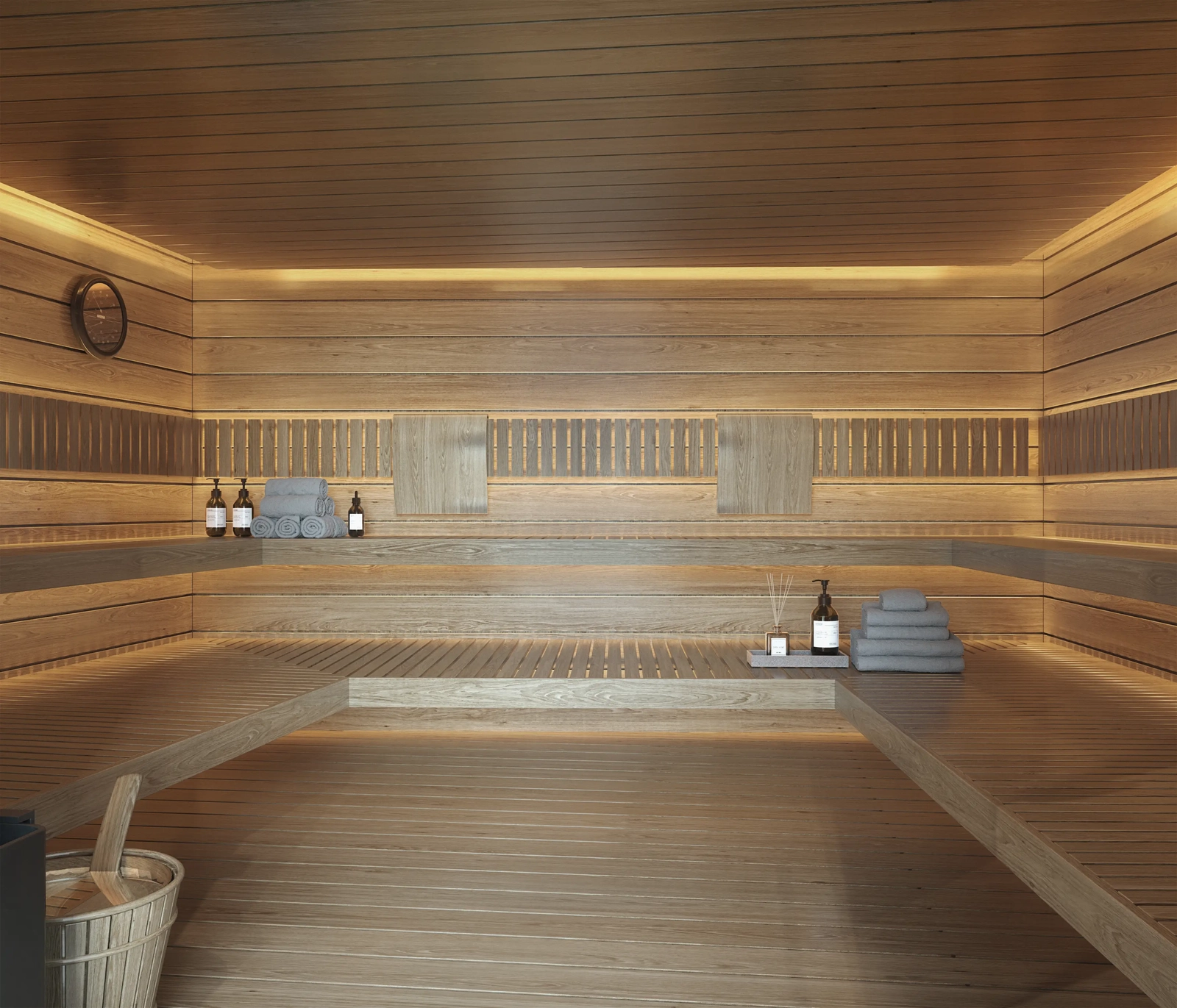Unwind in the traditional wooden sauna, part of the extensive wellness amenities.