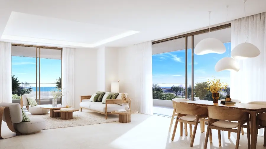 Another view of a stylish living space, designed for comfort with large windows to maximize light and views.