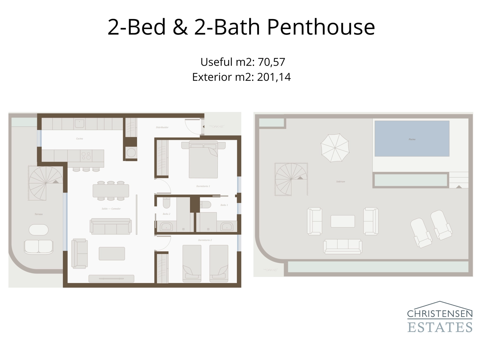 The two-bedroom penthouse floor plan includes a magnificent rooftop solarium with a private pool, offering an exclusive lifestyle.