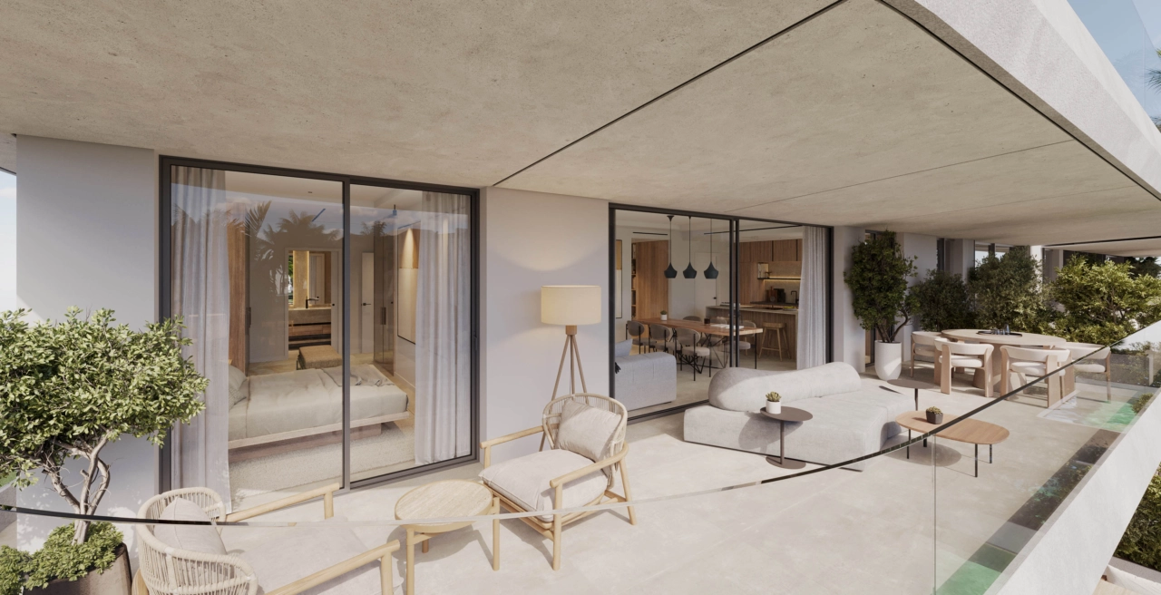 A view of the expansive private terrace, an ideal space for relaxing, dining, and enjoying the Mediterranean lifestyle.