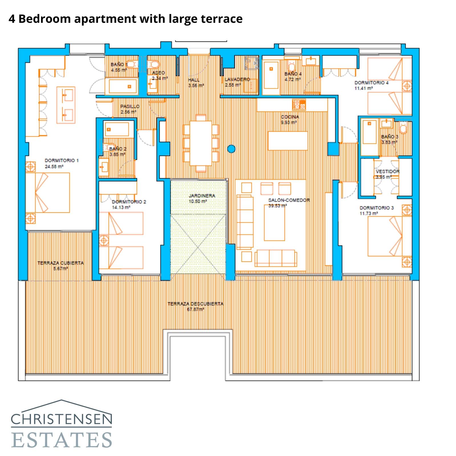 The four-bedroom floor plan provides ample space for family living, with a smart layout that maximizes light and privacy.