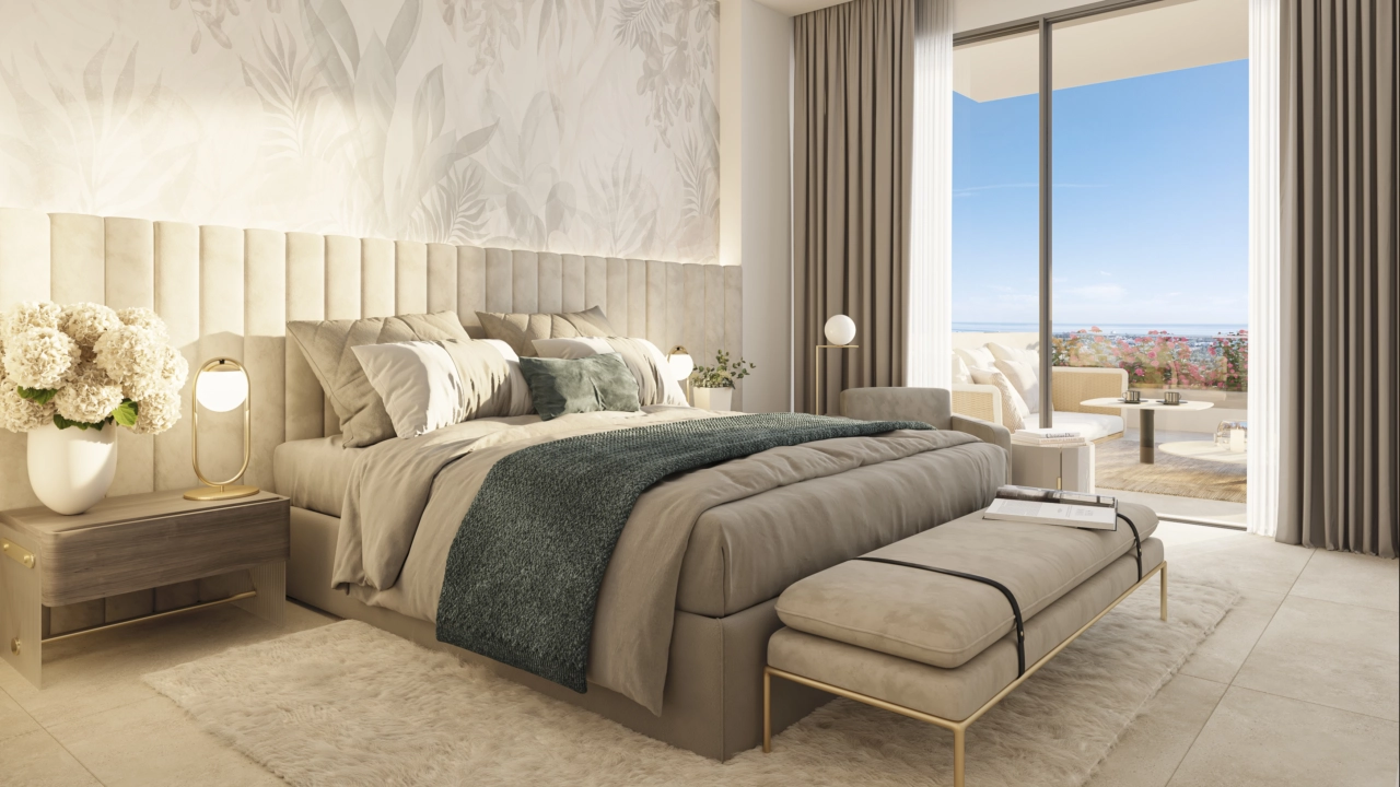 Wake up to inspiring sea views from the elegant master suite, with direct access to the terrace.