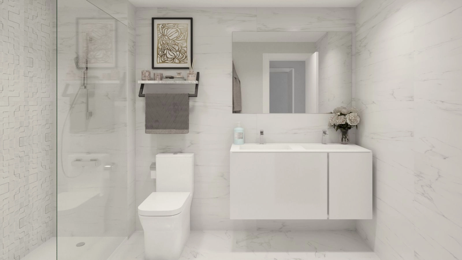 A stylish and contemporary bathroom featuring premium materials and a clean, minimalist design.
