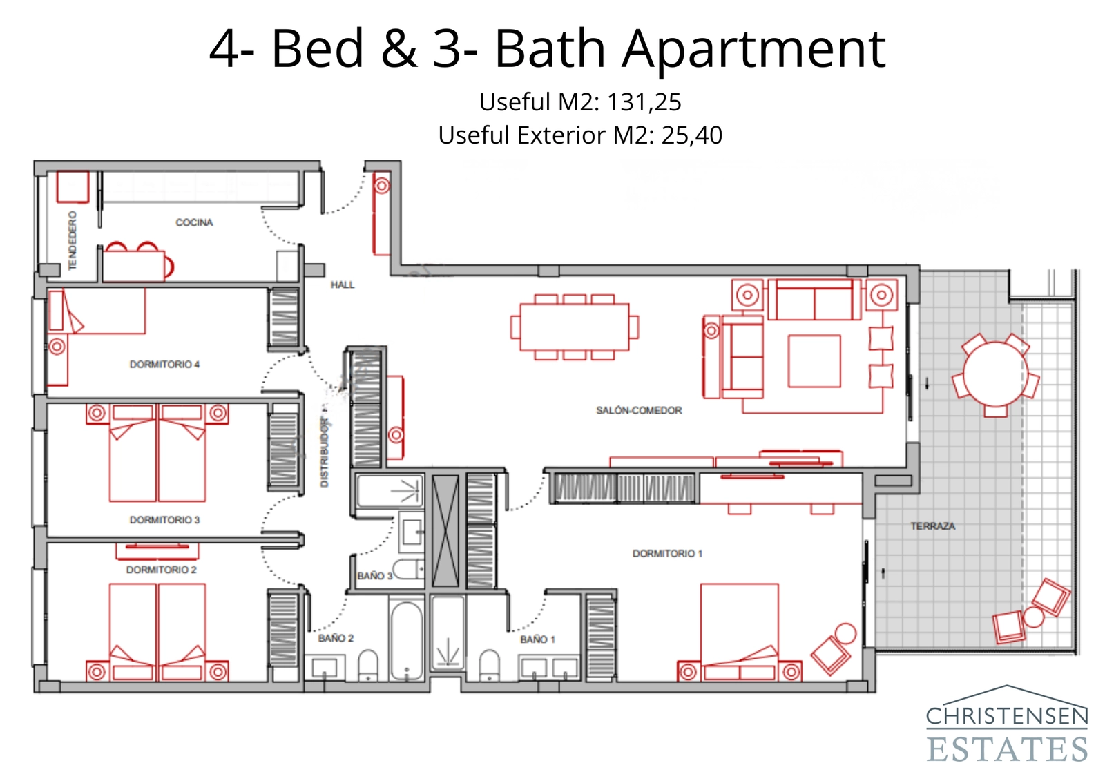 The spacious four-bedroom residence provides an ideal layout for larger families, with distinct living and sleeping areas for maximum comfort.