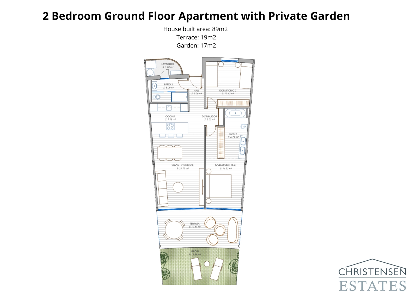 This 2-bedroom ground floor layout offers a seamless flow to a private garden, perfect for enjoying the Costa del Sol climate.