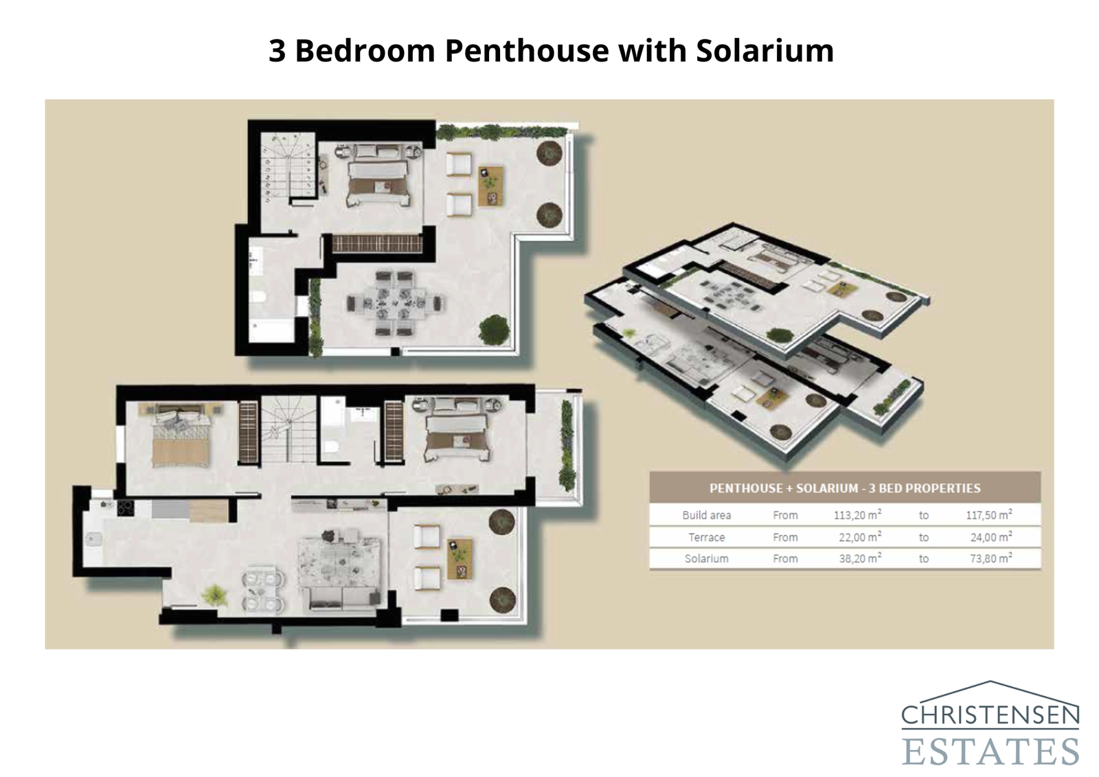 Three-Bedroom Penthouse with Solarium: The most spacious home, providing three comfortable bedrooms and a magnificent private solarium with panoramic views.