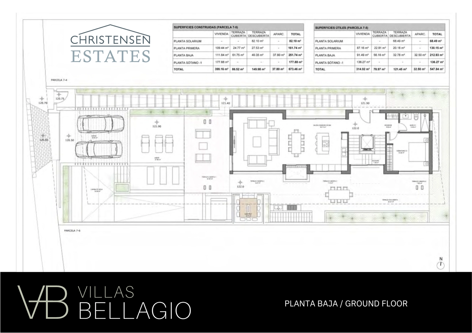 Ground Floor: An expansive open-plan layout connects the living, dining, and kitchen areas, flowing seamlessly to the main terrace, private garden, and swimming pool.