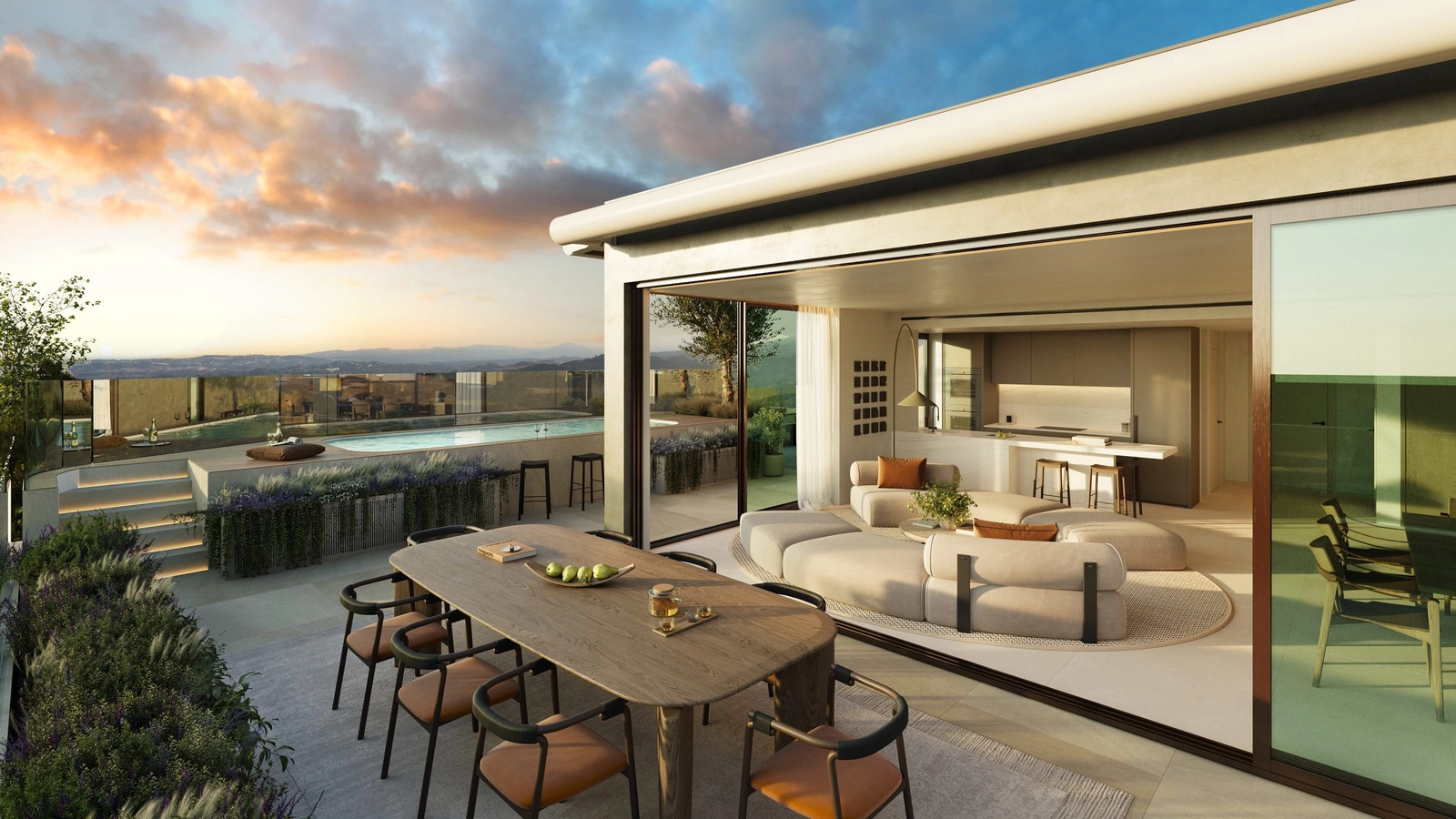 The spectacular penthouse terrace, where a private pool and spacious dining area create an exclusive retreat.