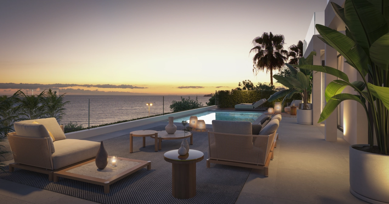 As evening arrives, the terrace becomes a magical space for relaxation.