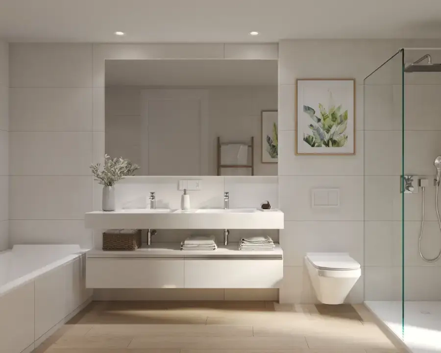 A modern and stylish main bathroom featuring high-quality contemporary fittings.