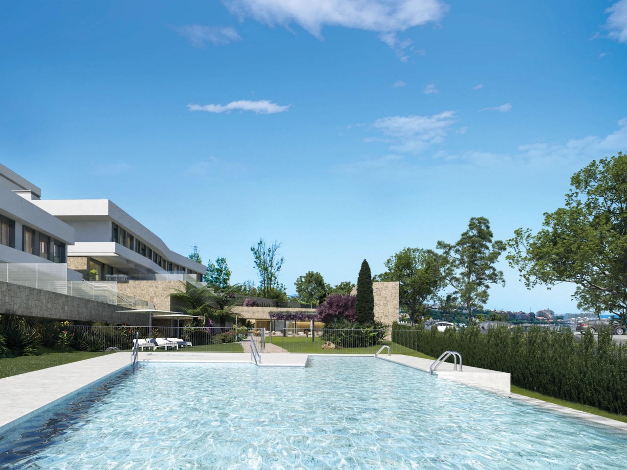 Relax by the beautiful communal swimming pool, set within landscaped gardens.