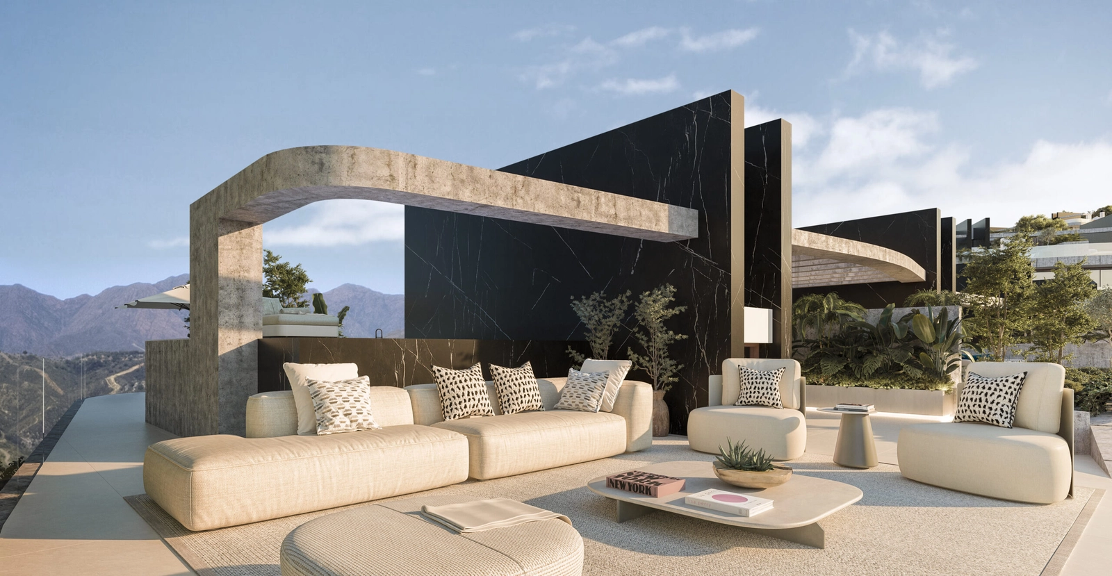 Spacious terraces are designed for elegant outdoor living, with stunning mountain views as your backdrop.