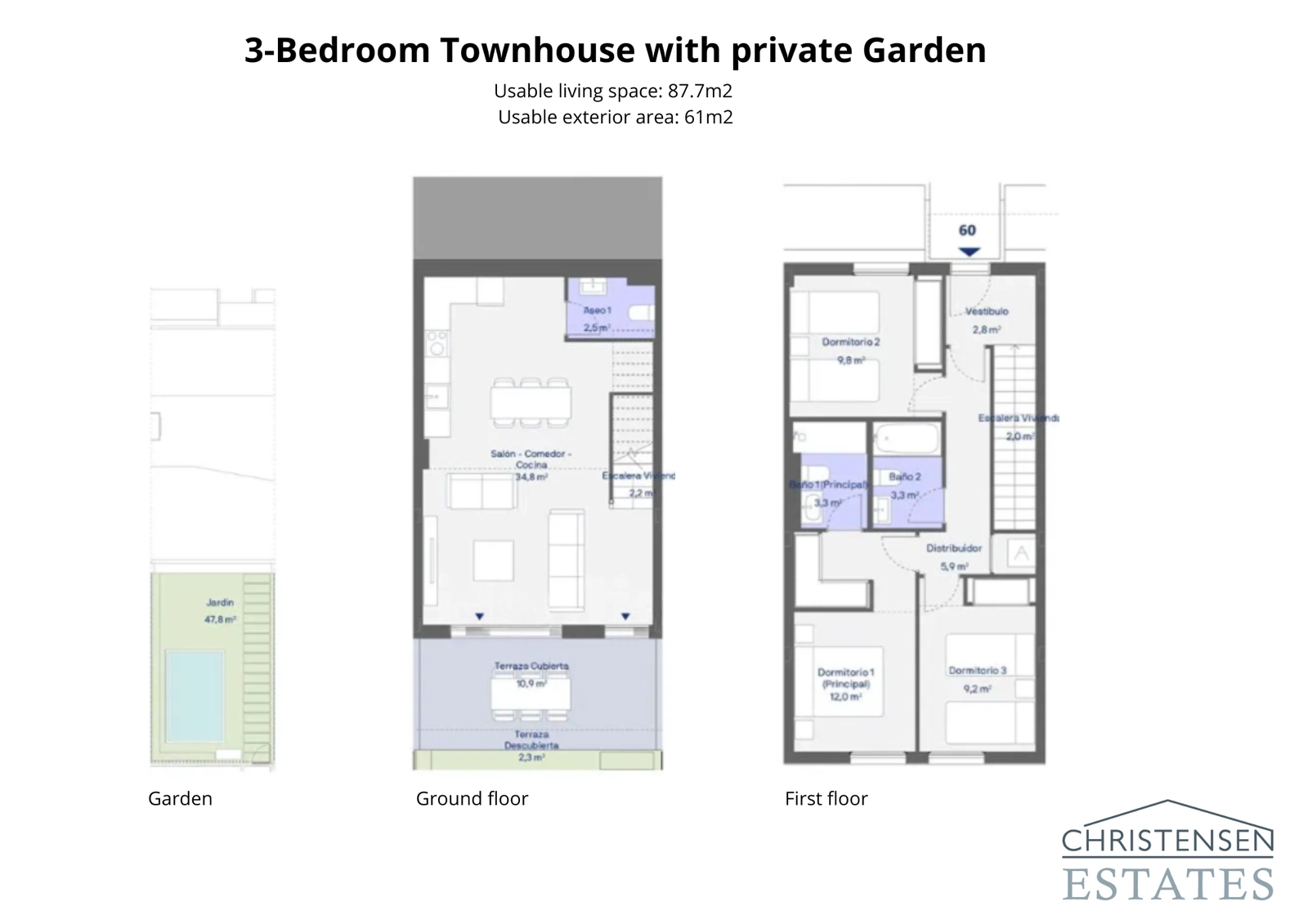 Un diseño único de vivienda de tres dormitorios que cuenta con un salón en la planta baja que se extiende a un amplio jardín privado, ideal para la vida familiar.