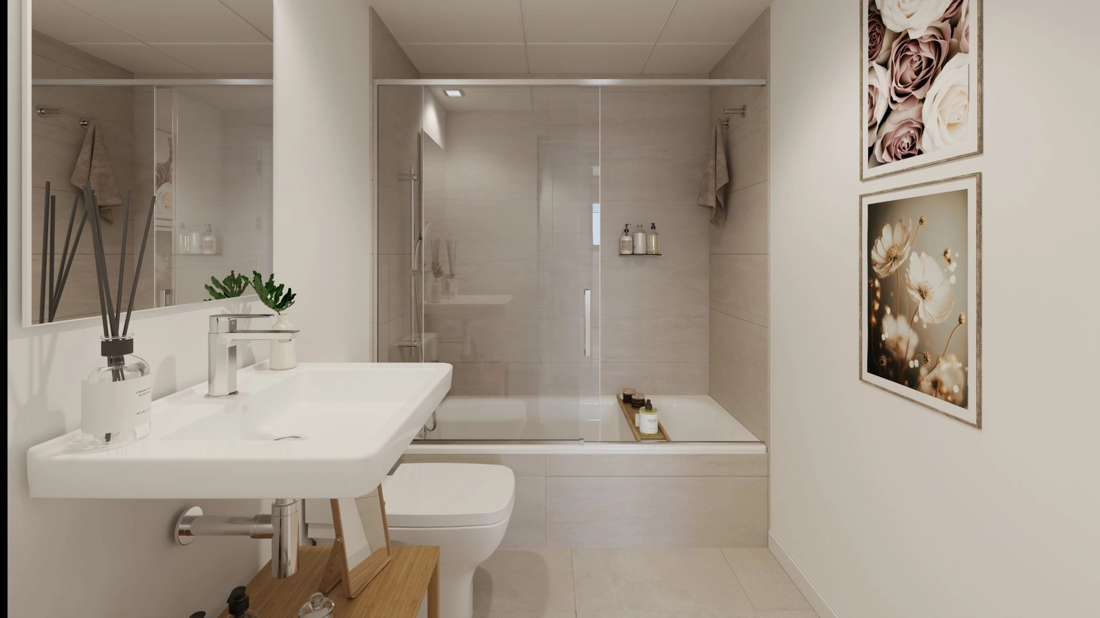 El segundo baño, bien equipado, combina funcionalidad con una estética moderna.