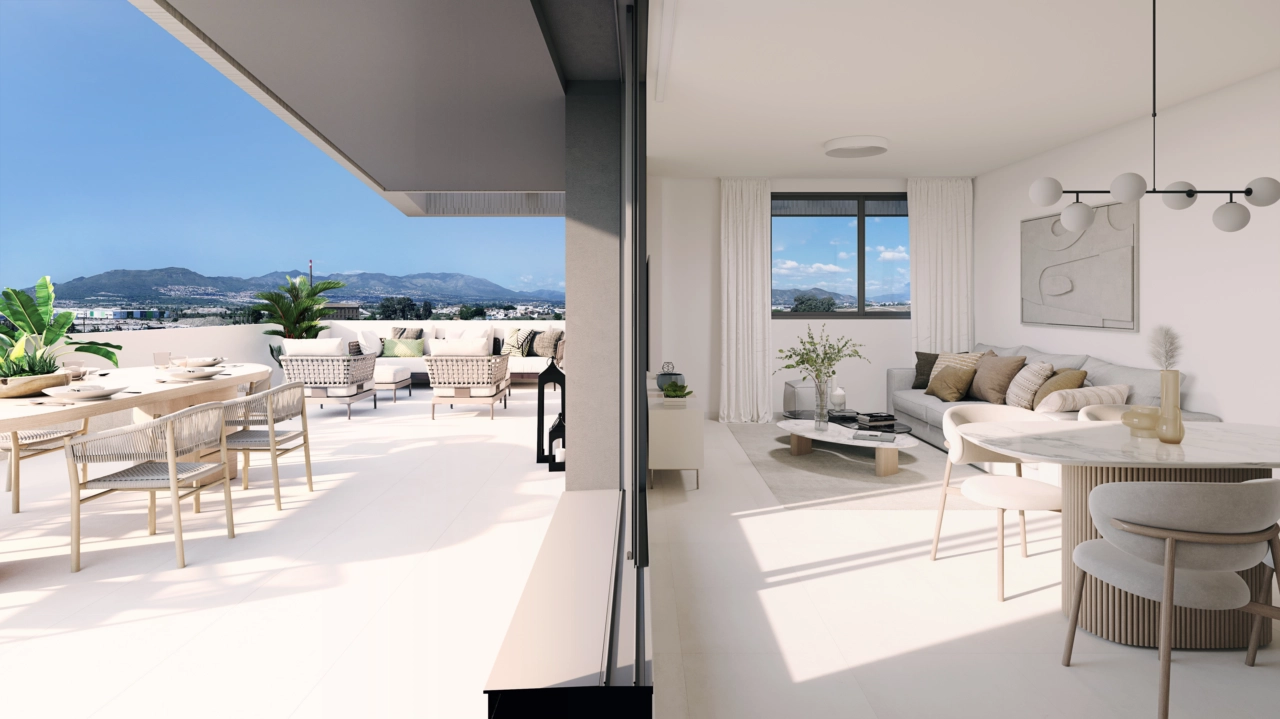 Luminosos y amplios salones que se conectan a la perfección con las terrazas exteriores, creando una fluidez perfecta entre el interior y el exterior.