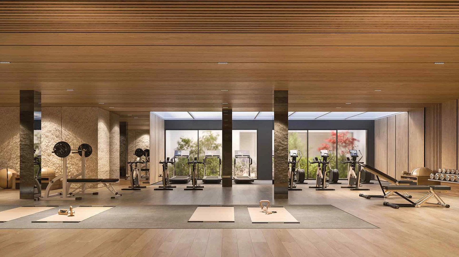 Un gimnasio de última generación con equipamiento moderno para un estilo de vida saludable y activo.