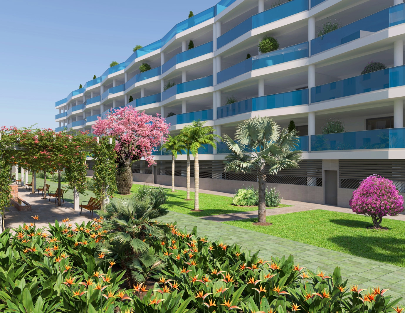 Los jardines paisajísticos ofrecen un tranquilo retiro verde para que los residentes se relajen y conecten con la naturaleza.