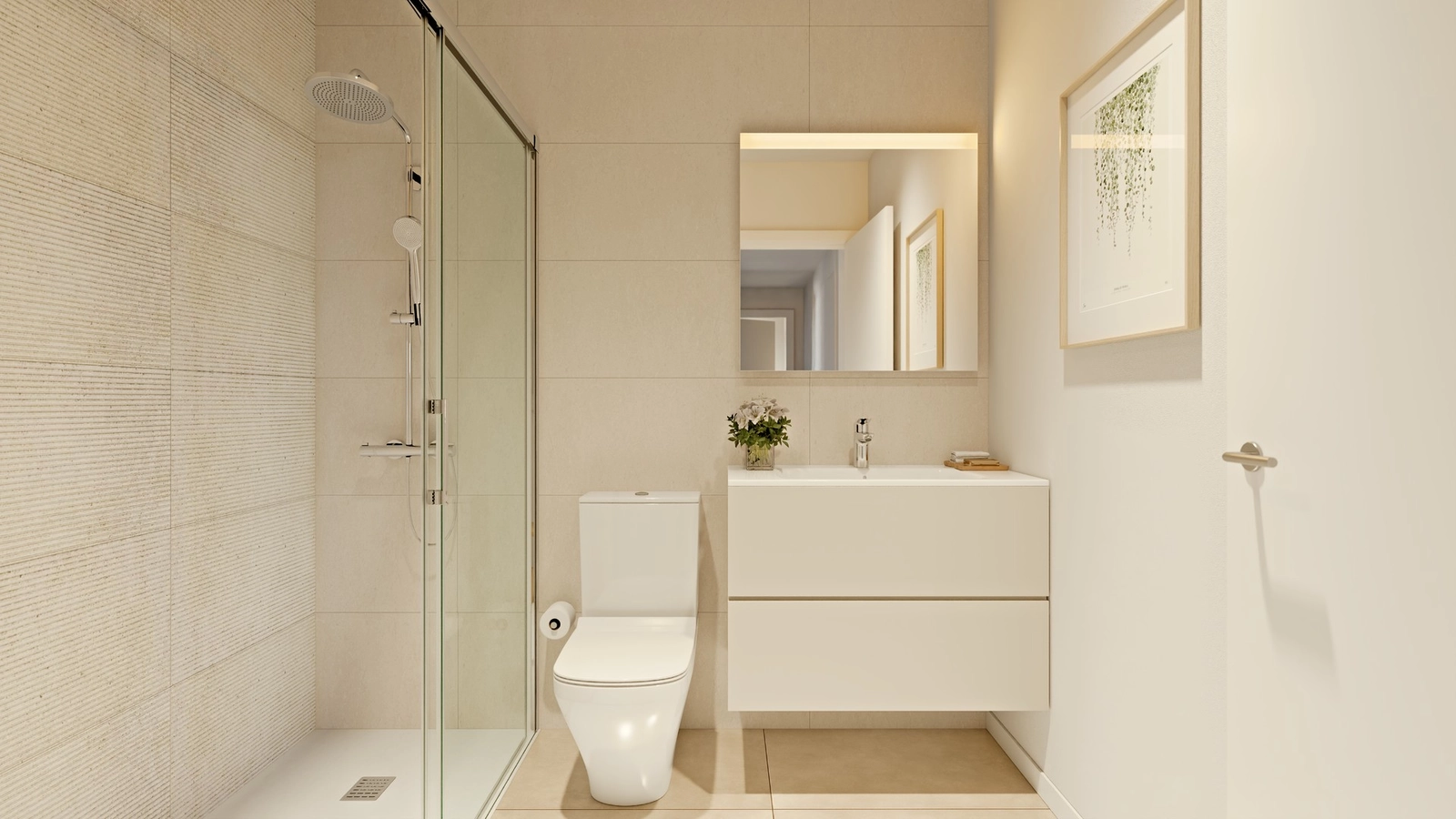 Un baño contemporáneo con accesorios de alta calidad y un diseño limpio y minimalista para la máxima relajación.