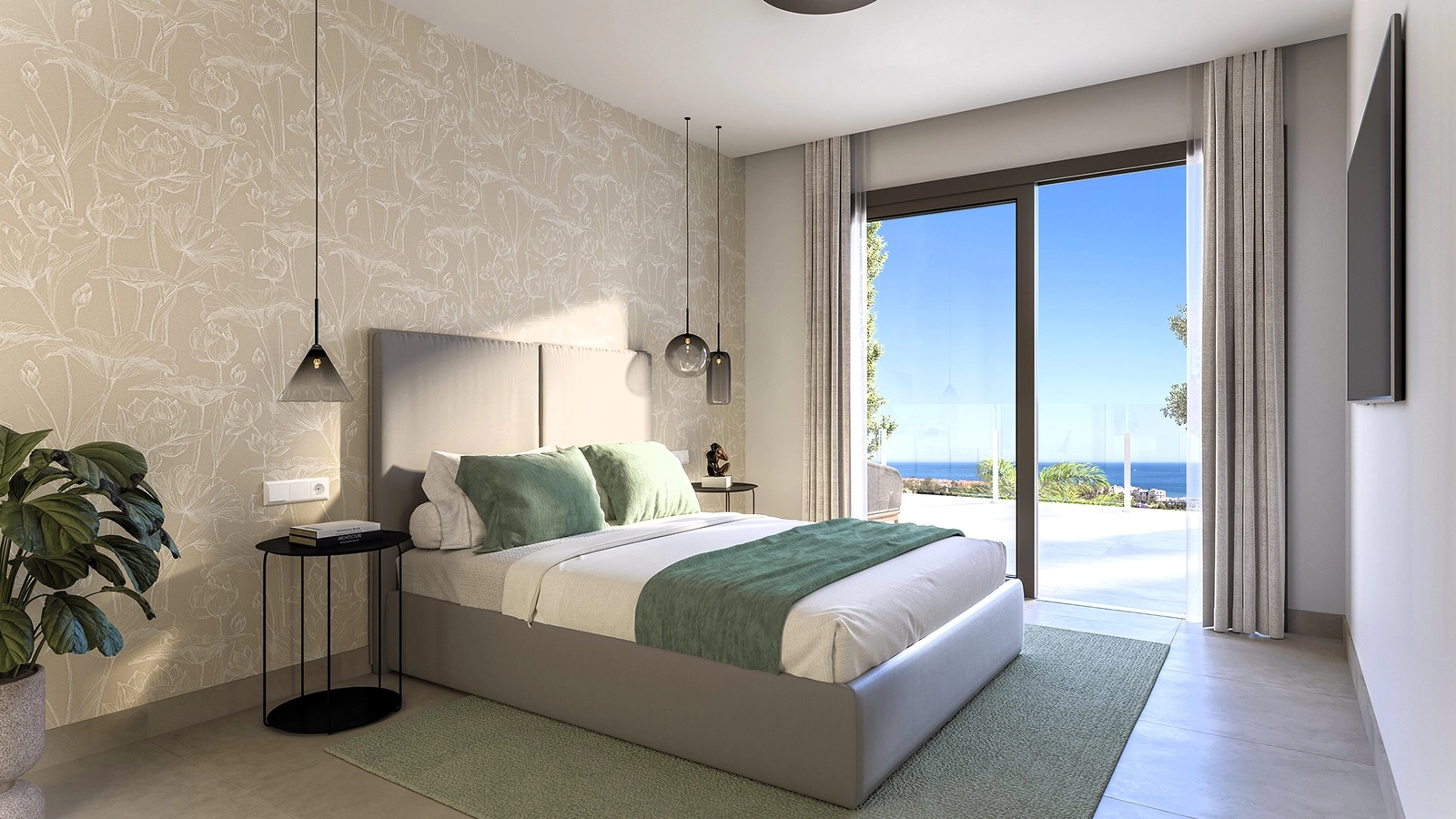 Despierte con hermosas vistas al mar desde el dormitorio principal, que se abre directamente a una terraza privada.