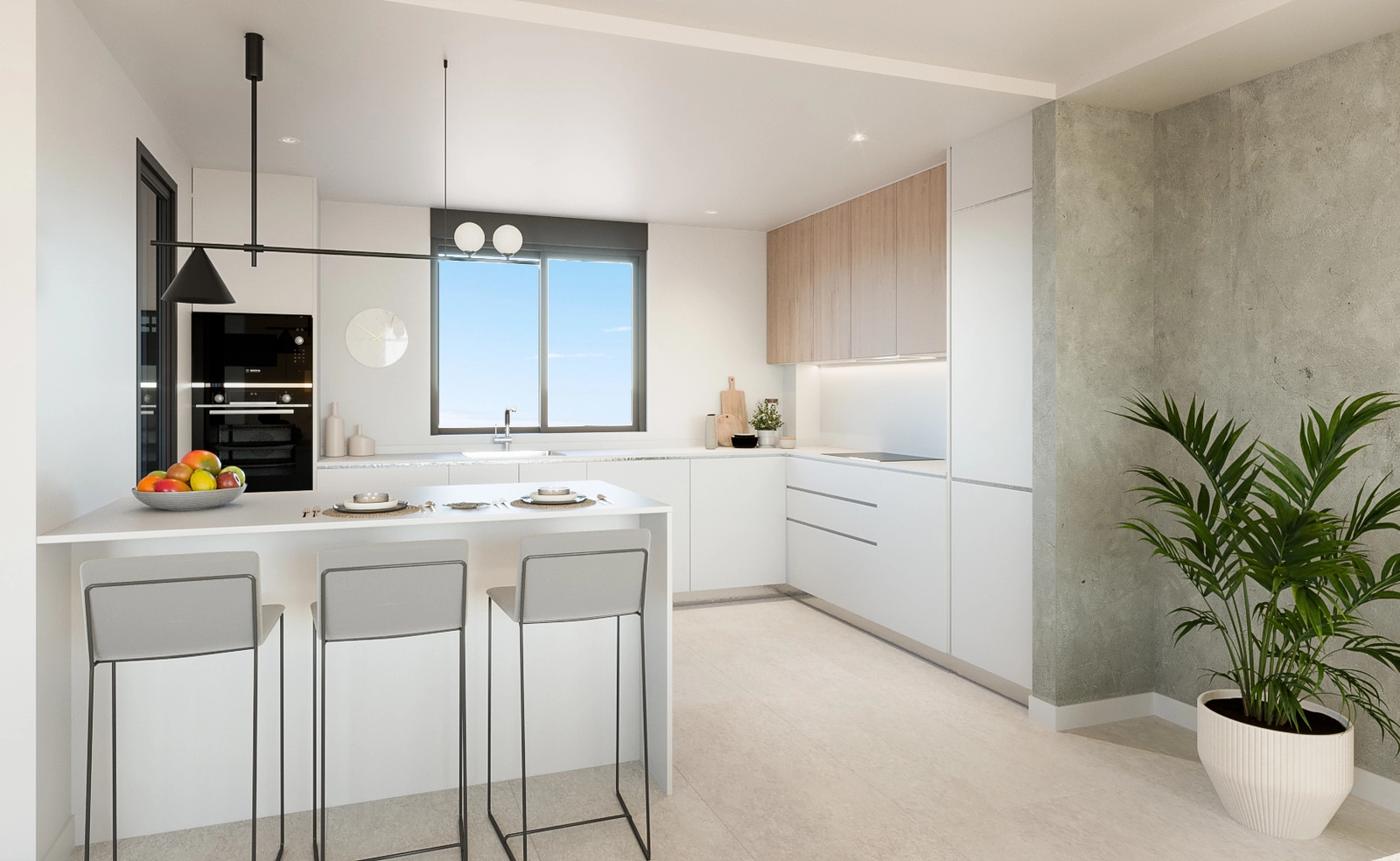 Una cocina moderna, totalmente equipada con electrodomésticos y acabados de alta calidad, perfecta para la vida diaria.