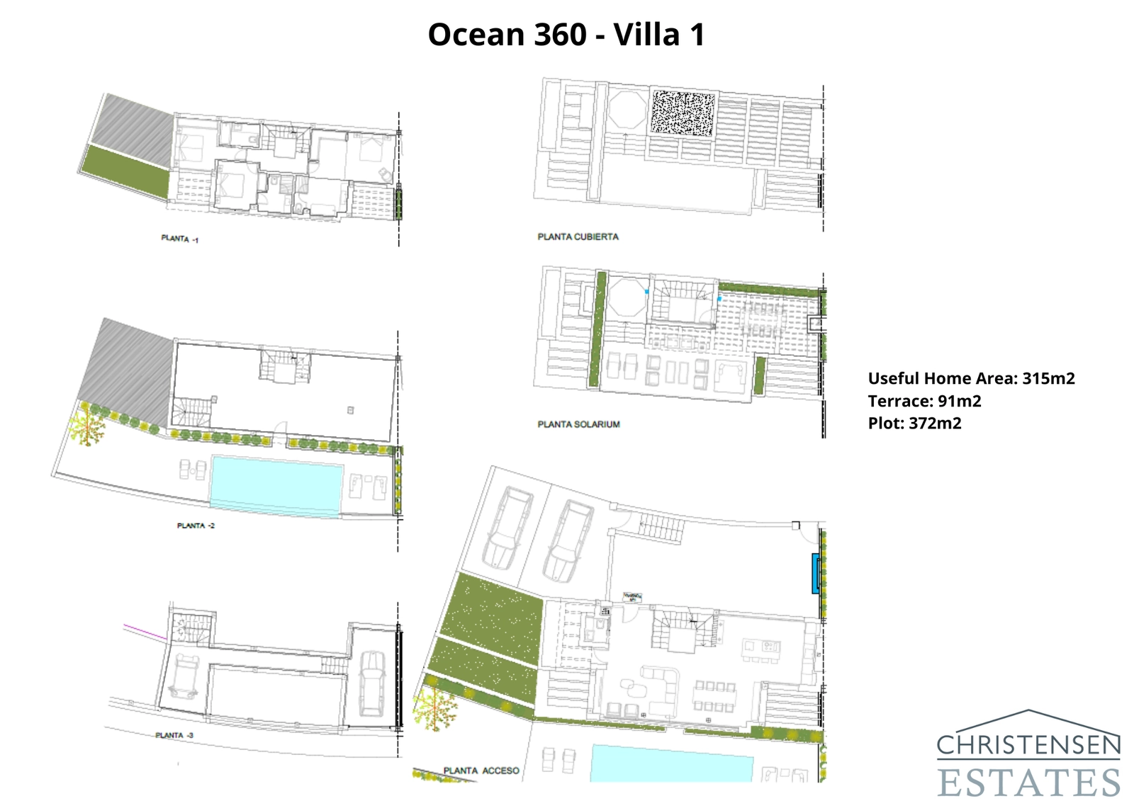 Este diseño cuidadosamente planificado para la Villa 1 muestra la fluidez entre los espacios interiores y exteriores, con múltiples niveles dedicados al confort, el ocio y la privacidad. Observe las amplias terrazas y la zona de piscina privada.