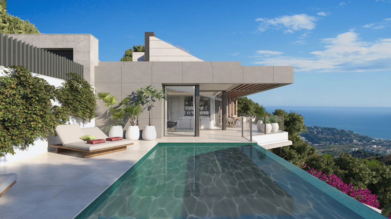 Disfrute de vistas panorámicas del Mediterráneo desde su piscina infinita privada.