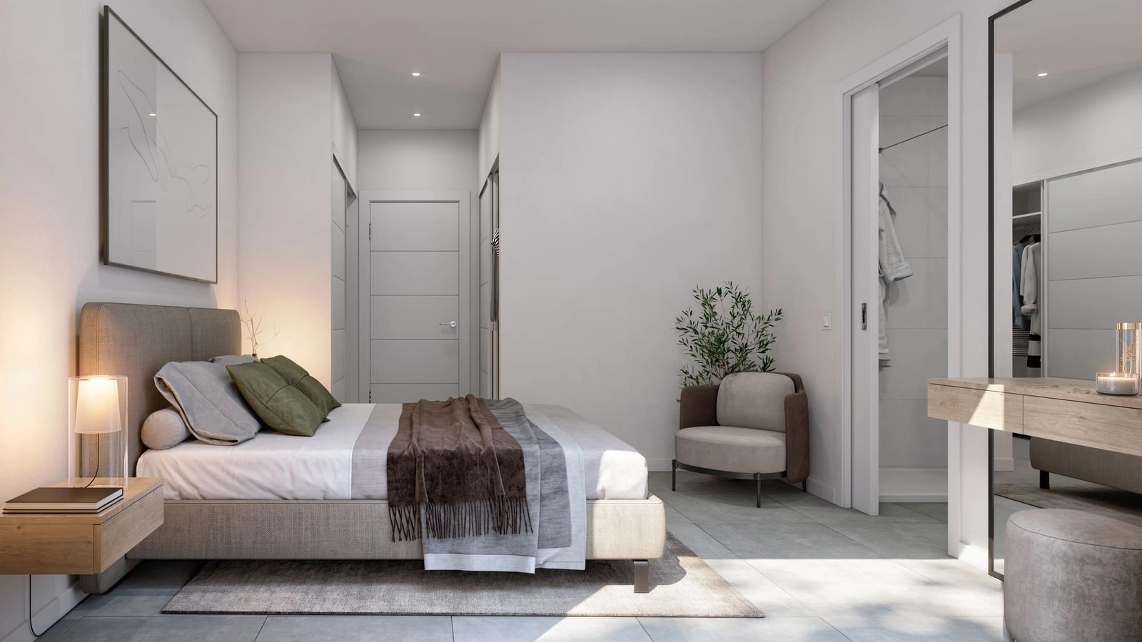 Un dormitorio tranquilo, diseñado con materiales de primera calidad para el máximo confort y relax.