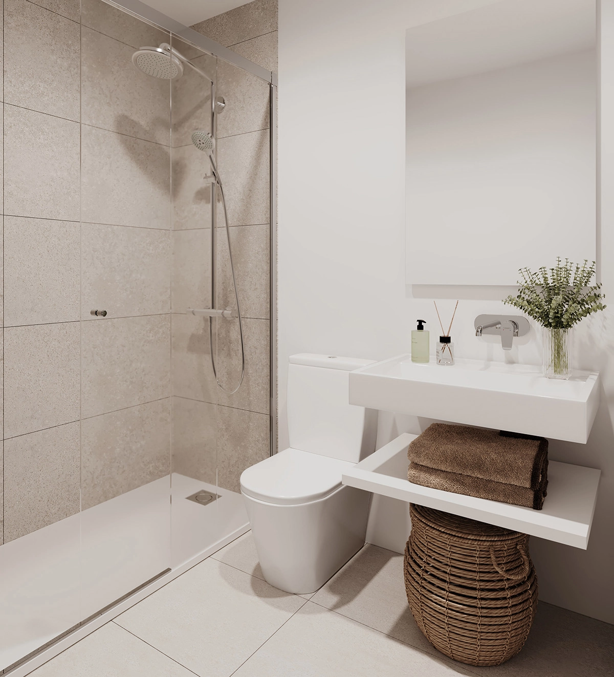 Los elegantes baños presentan un diseño contemporáneo y materiales de alta calidad para una sensación de spa.