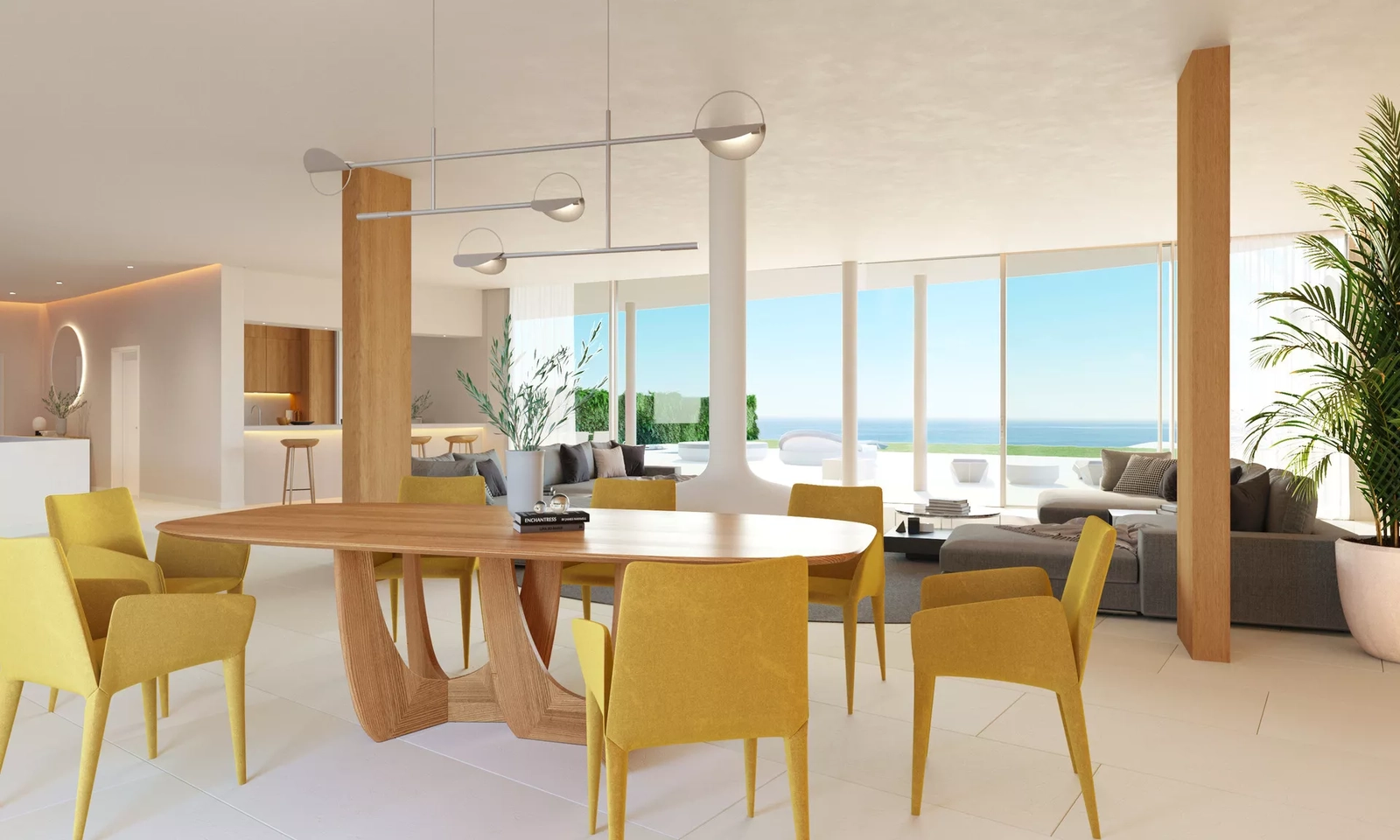 Un amplio comedor que fluye armoniosamente hacia el salón, diseñado para comidas memorables con familiares y amigos.