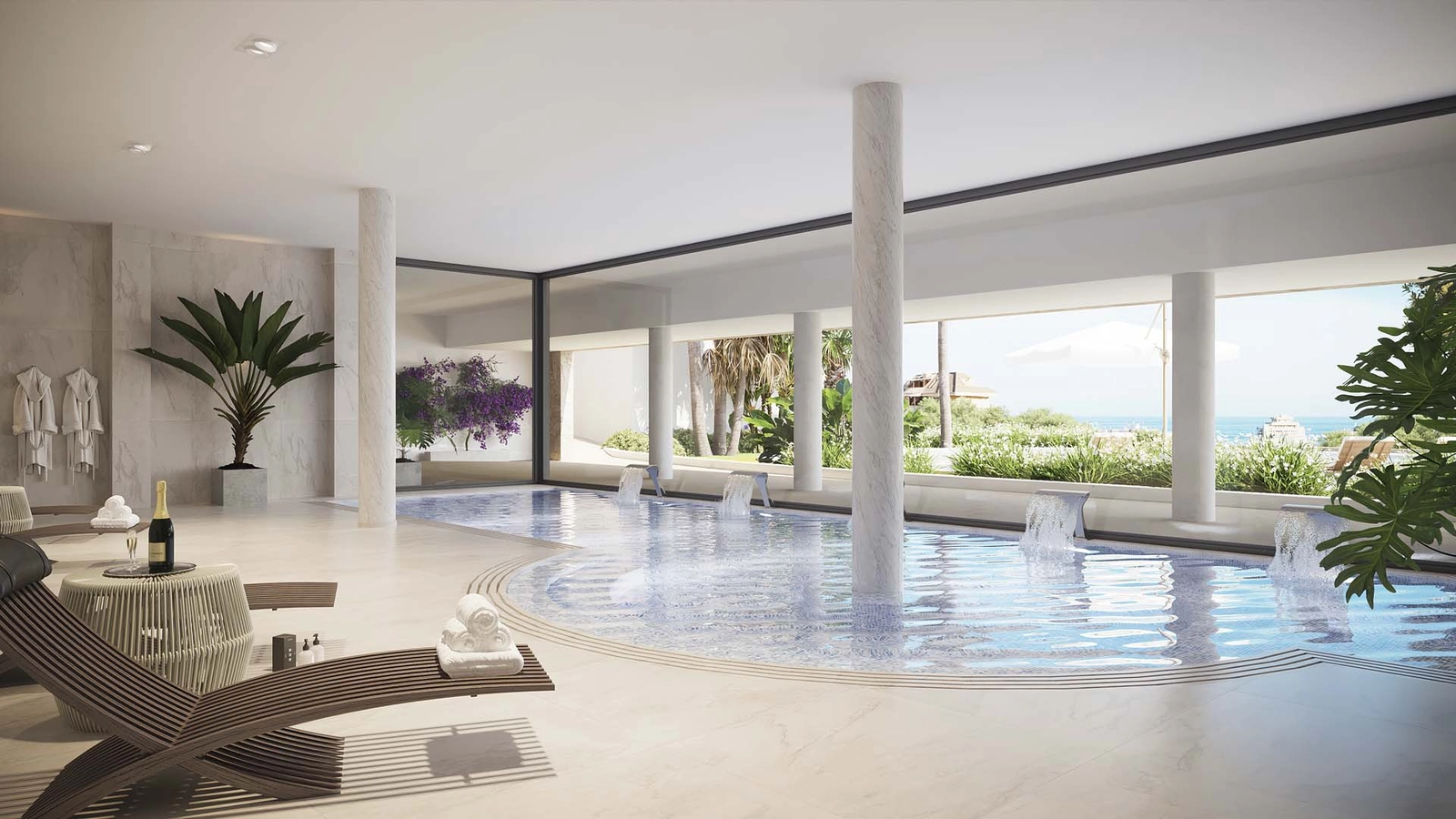 El lujoso spa y piscina interior, diseñados para el bienestar y la relajación durante todo el año.