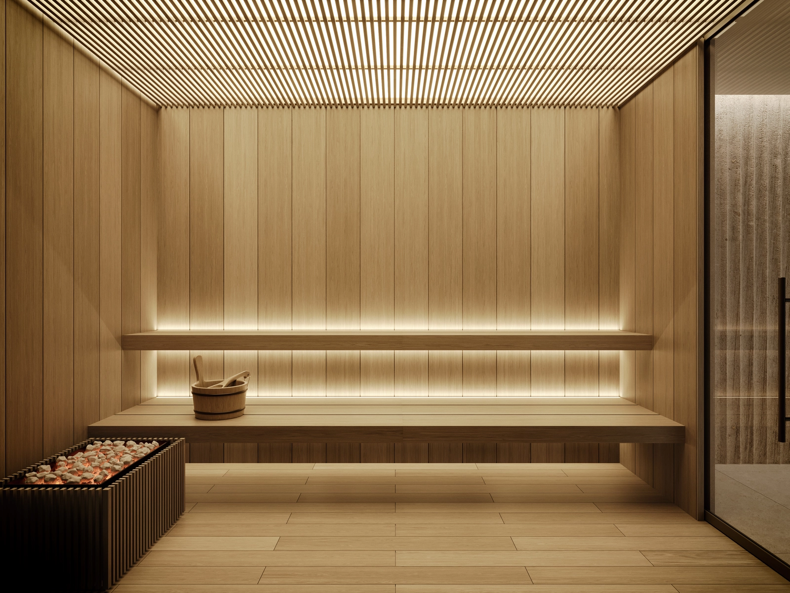 Una sauna tranquila ofrece el espacio perfecto para relajarse y rejuvenecer.