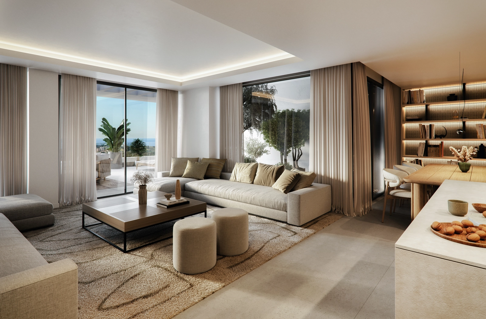 El elegante diseño maximiza la luz natural, creando un ambiente luminoso y acogedor.