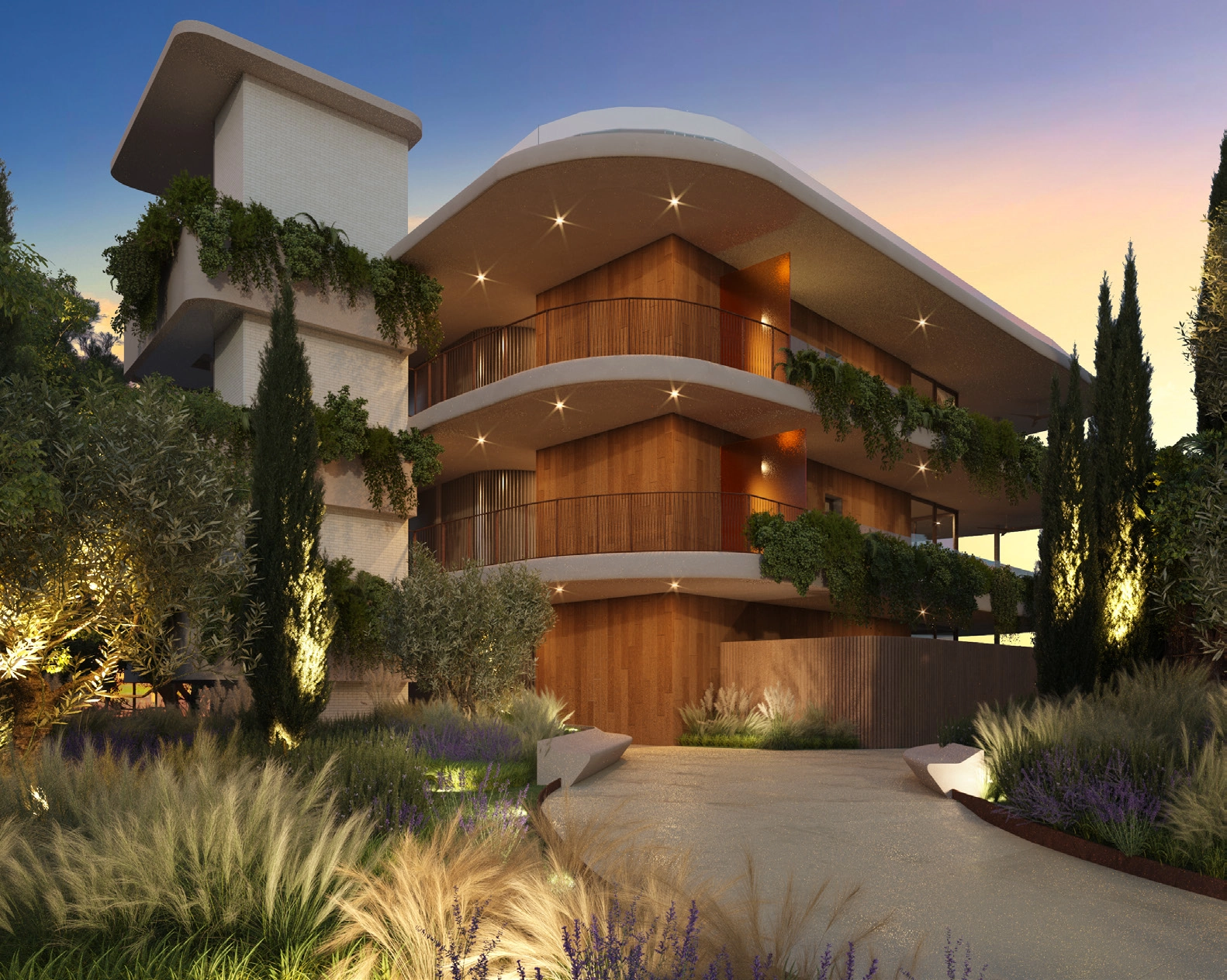 La arquitectura vanguardista de la promoción armoniza con el entorno natural, creando un ambiente único y exclusivo.