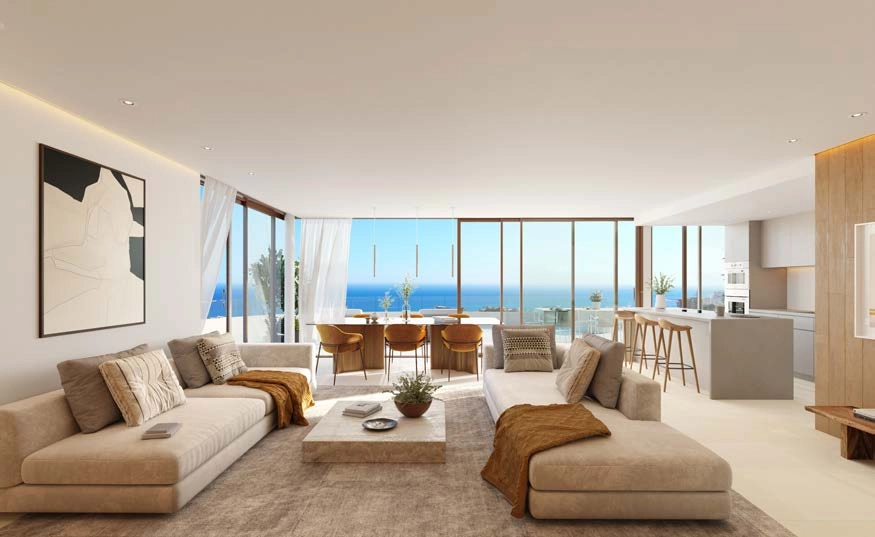 Interiores luminosos y ventanales de suelo a techo que traen la belleza del exterior a su lujosa vivienda.